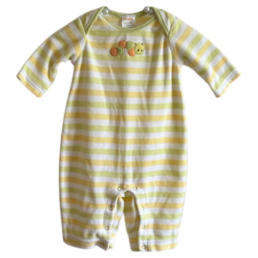 Vintage Y2K Gymboree Baby Boy Inchworm Velour One Piece Longalls Outfit
